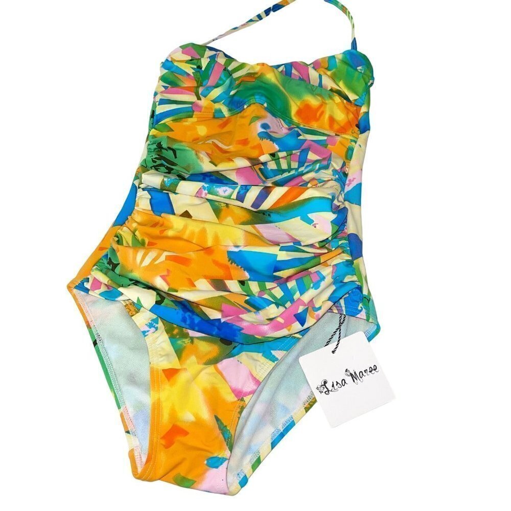 Lisa Maree Womens Swimsuit Size XS Tropical Ruched Removable Strap Tie Neck New